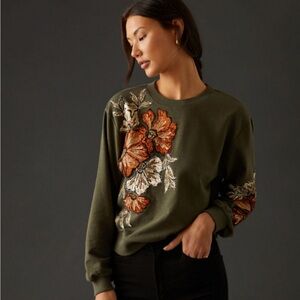 Anthropologie Floral Appliqué Sweatshirt